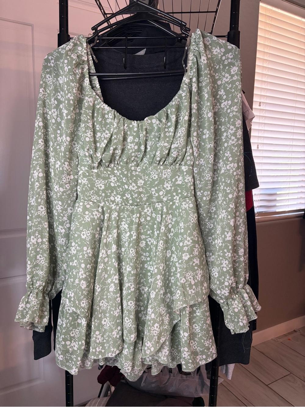 Inspired Hearts Light Sage Green Floral Romper